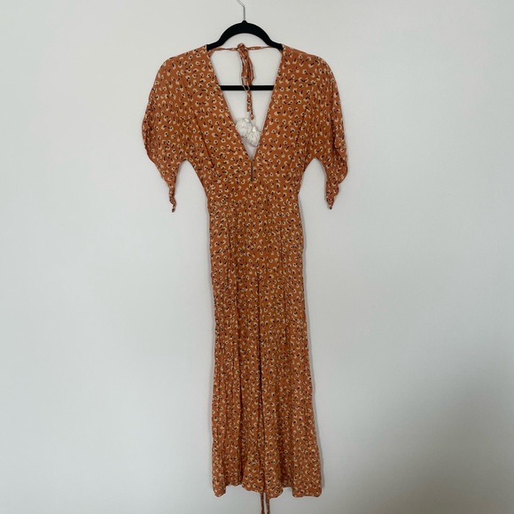 Faithfull the Brand Cedric Orange Floral Jumpsuit - Size XS - Picture 2 of 12